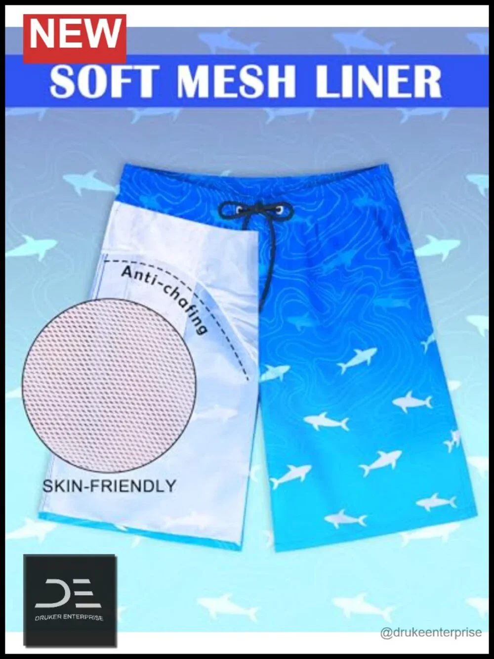 9 inch Quick Dry Board Shorts with Mesh Lining and Zipper Pockets